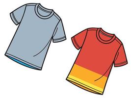 Two illustrations of colorful tshirts displayed on a white background isolated with clipping paths vector
