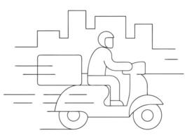 Fast delivery service illustration with courier on scooter delivering package in the city vector
