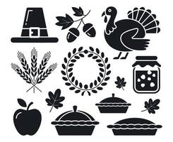 Thanksgiving Icon Set Black and White Simple Design Elements vector