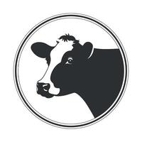 Black and White Cow Head Profile in Circular Frame Farm Animal Graphic Design Element vector