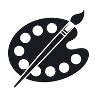 Simple Black and White Icon of a Paint Palette and Paintbrush for Artistic Designs vector