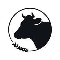 Silhouette of a Cow Head in a Circle with Wheat Design Element for Agriculture Branding vector