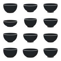 Twelve Black and White Bowl Silhouettes in Various Sizes and Shapes for Menu Design or Website vector
