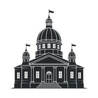 Black and White Silhouette of a Grand Neoclassical Building with a Dome and Flags vector