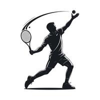 Dynamic Silhouette of a Tennis Player Serving a Ball with Racket vector