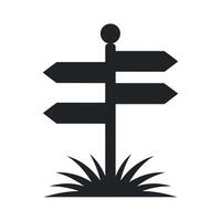 Simple Black Signpost Icon with Three Arrows and Grass Base for Direction and Guidance vector
