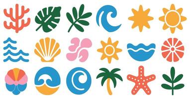 Collection of Summer and Beach Icons Flat Design Style Colorful Illustrations vector