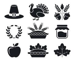 Thanksgiving Icons Set Black and White Simple Design Element vector
