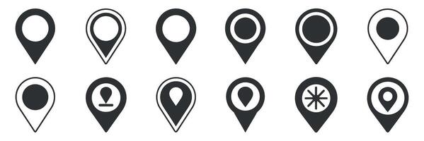 Set of Location Pin Icons Map Pointer Symbols for Navigation GPS and Place Markers in Format on White Background vector