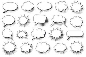 Collection of Various Comic Book Style Speech Bubbles and Thought Bubbles with Halftone Backgrounds vector