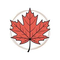 Simple Red Maple Leaf Illustration in a Circular Frame Autumn Nature Design Element vector