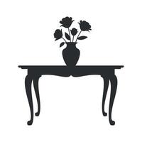 Simple Silhouette of Elegant Table with Flower Vase and Roses vector