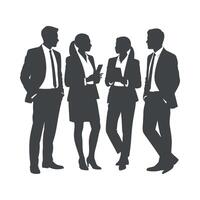 Silhouette of Four Business Professionals in Formal Attire Engaging in a Collaborative Discussion vector