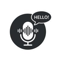 Voice Recognition Technology Icon Design with Microphone and Hello Speech Bubble vector