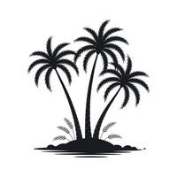 Silhouette of three palm trees on a small tropical island in calm water vector