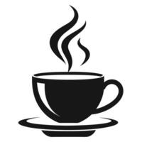 A black and white cup of coffee with steam vector