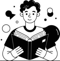 A man reading a book with bubbles around him vector