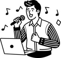 A man singing into a microphone and holding a laptop vector
