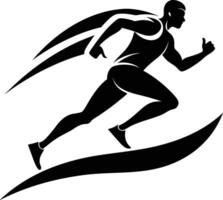 A silhouette of a man running in a black and white vector