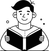 A man reading a book in black and white vector