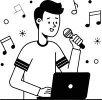 A man singing with a microphone and music notes vector