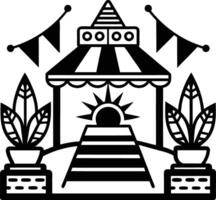 A black and white illustration of a building with a roof vector