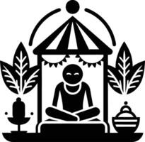 A black and white illustration of a man sitting in a meditation position vector