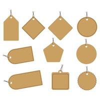 Set of Sale hanging tags and labels. Blank paper discount, sale tags, labels, stickers. Realistic craft carton paper price tags of different shapes.Realistic craft paper price tag. vector