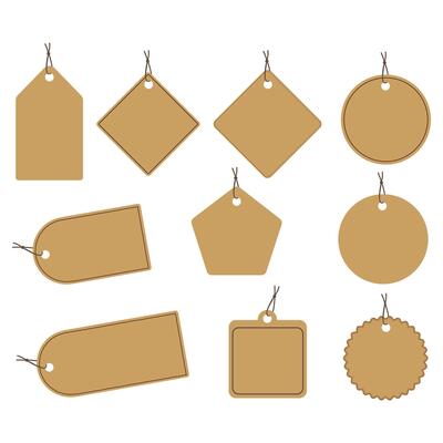 Set of Sale hanging tags and labels. Blank paper discount, sale tags, labels, stickers. Realistic craft carton paper price tags of different shapes.Realistic craft paper price tag.