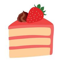 Illustration of a slice of vanilla cake with strawberry frosting vector