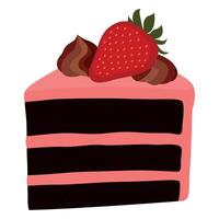 Illustration of a slice of chocolate cake with strawberry frosting vector