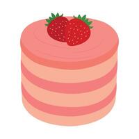Illustration of a layered strawberry cake filled with strawberry cream and decorated with strawberries. vector