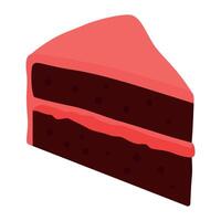 Flat illustration of a slice of chocolate cake with strawberry frosting vector