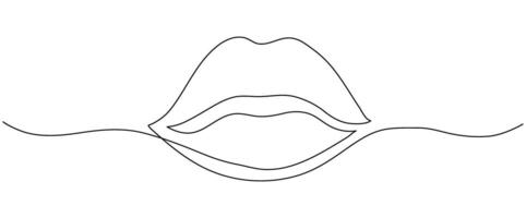 Lips one black line art illustration. Continuous editable stroke drawing. Woman kiss logo on white background. illustration for banner, web, design element, template, postcard vector