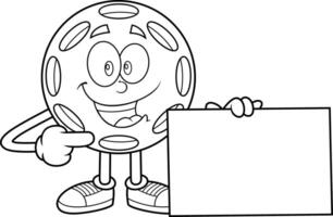 Outline Pickleball Character Pointing At Blank Signboard With Smile vector