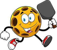 Funny Pickleball Character In Motion With Bright Expression And Paddle vector