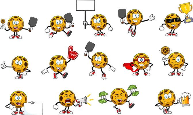 Funny Pickleball Ball Characters With Emotions And Sports Actions