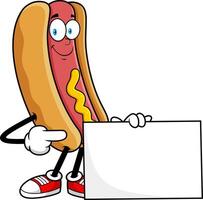 Funny Hot Dog Mascot Pointing At Empty Message Board vector