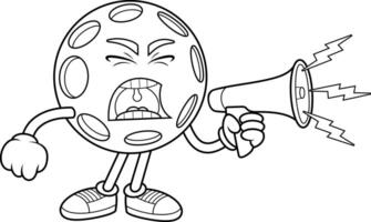 Angry Pickleball Character Yelling With Megaphone In Line Art Style vector