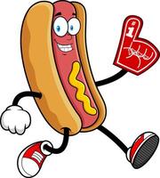 Cartoon Hot Dog Character Running With Foam Finger Number One vector