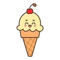 Cute ice cream cone with a red cherry v illustration isolated on white background vector