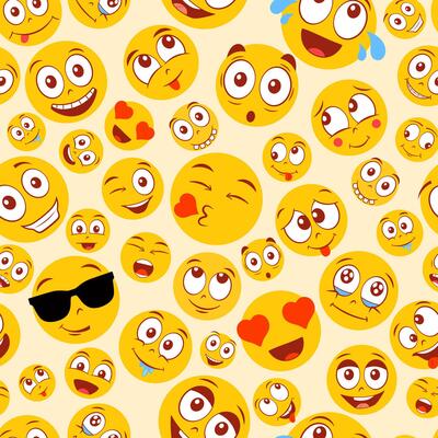 Colorful emoji pattern. Seamless background with funny cartoon faces