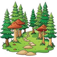 cartoon path in the forest with mushrooms vector