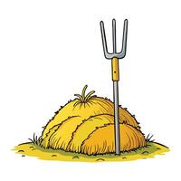 Cottagecore a cartoon image of a haystack with a fork vector