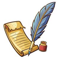 Cottagecore a quill and inkwell with a scroll and a quill vector