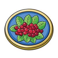 Cottagecore a round blue button with red berries on it vector