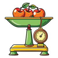 an apple on a scale with a clock vector