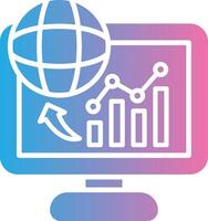 A computer monitor with a globe and a bar chart vector