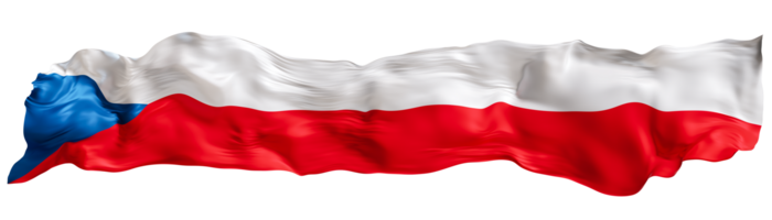 Stylized flag of Czech Republic waving in the wind on transparent background. Footer, header or divider. Cut out wide, panoramic element. Banner for patriotic themes or national event promotions. png