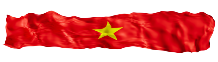 Stylized flag of Vietnam waving in the wind on transparent background. Footer, header or divider. Cut out wide, panoramic element. Banner for patriotic themes or national event promotions. 3D. png
